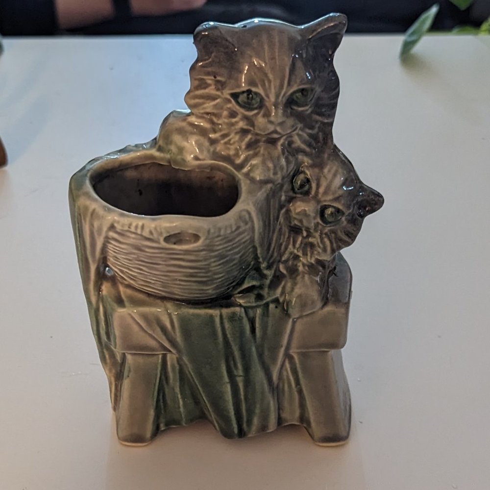 McCoy Vintage Ceramic Cat Planter / Vase Blue/Grey